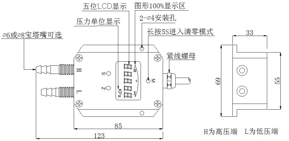 LCD數(shù)顯差壓變送器尺寸